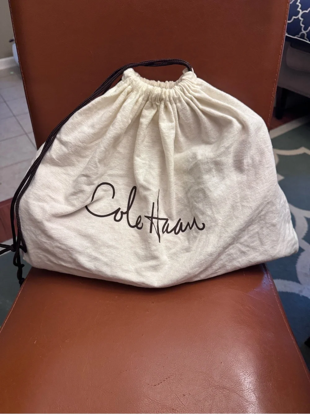 Cole Haan Cognac Leather Satchel Top Handle Bag w/ Crossbody Strap + Dust Bag